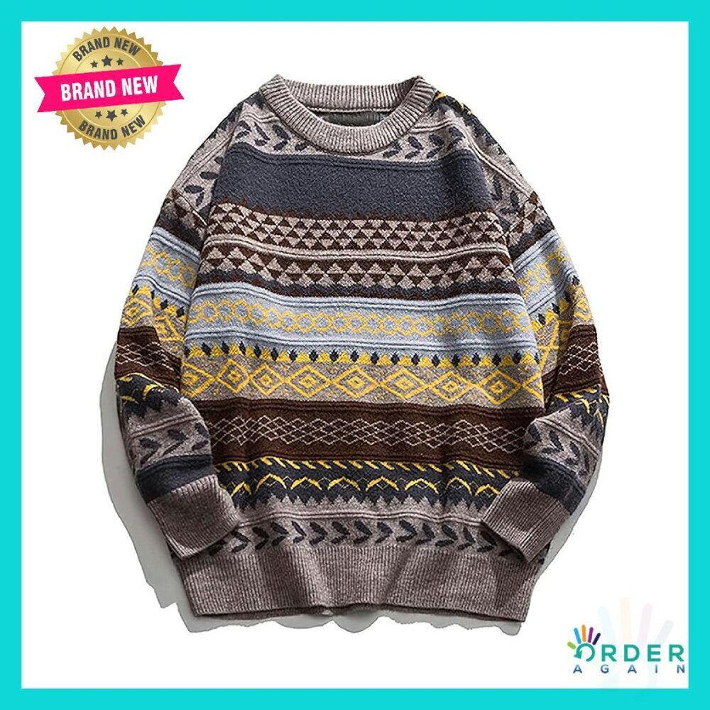 Vintage Striped Oversized Knit Sweater Retro Y2K Pullover Long Sleeve